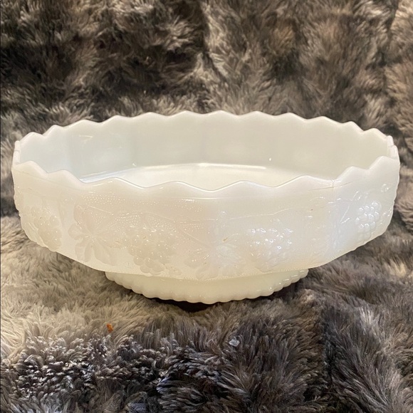 Anchor Hocking Other - Vintage White Milk Glass Decorative Bowl with Grape Motif Anchor Hocking